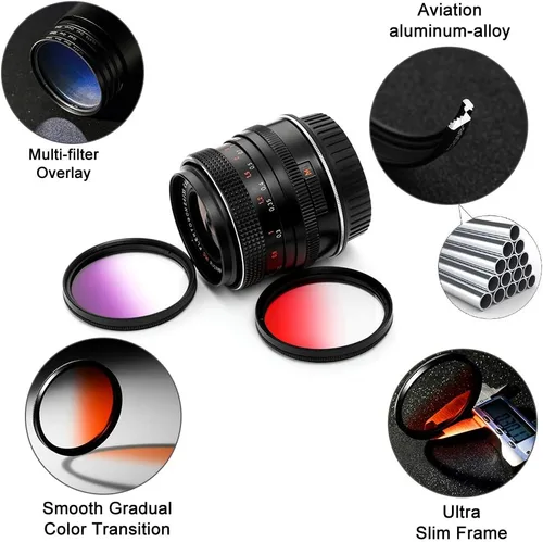 Miniatura 2 de Kit de filtros de color graduados de 2.047 in, 9 piezas de filtro de lente de color gradual juego de accesorios para cámara réflex digital Canon