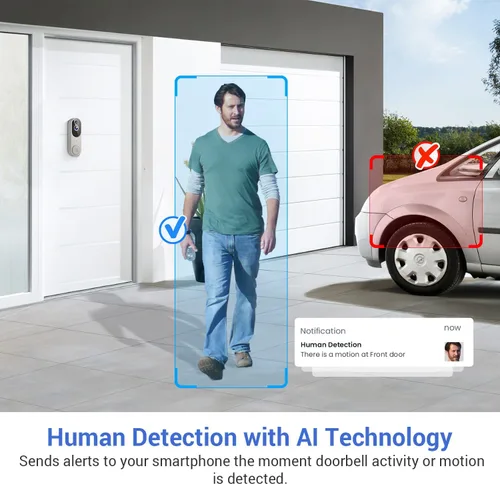 Miniatura 2 de Timbre inalámbrico de 1080p para seguridad del hogar, funciona con pilas, vista en vivo, almacenamiento en la nube, detección humana AI, visión