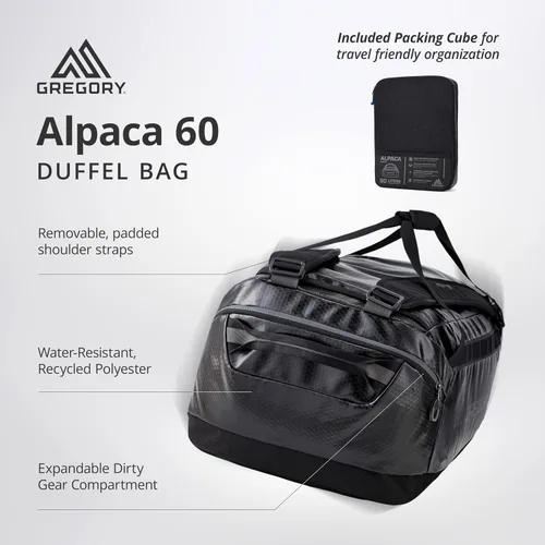 Miniatura 22 de Gregory Alpaca - Bolsa de lona resistente al agua para viajes de aventura y equipo con cubo de embalaje incluido, Negro obsidiana, 100L