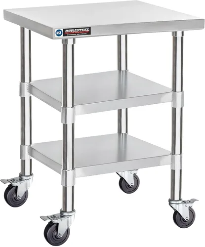 Miniatura 12 de Mesa de trabajo DuraSteel de acero inoxidable 30" x 24" x 34" de altura con 4 ruedas giratorias - Mesa de trabajo para preparación de alimentos