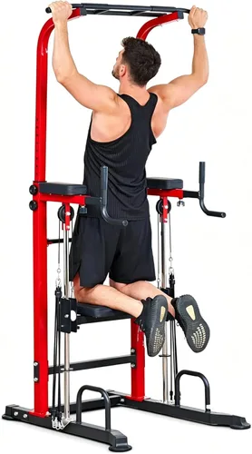 Dland Power Tower - Estación de inmersión con barra de dominadas, equipo multifuncional de entrenamiento de altura ajustable para gimnasio en casa,