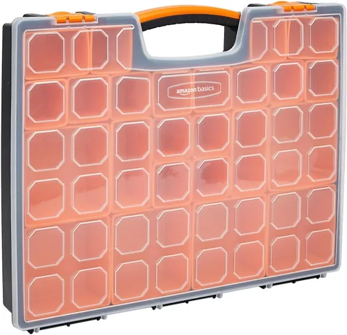 Amazon Basics Organizador de 19 compartimentos extraíbles, negro, naranja, 16.5 x 13.2 x 2.4 pulgadas