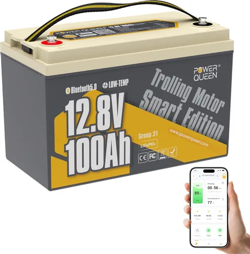 Miniatura 12 de Power Queen LiFePO4 de 12.8 V 100 Ah, función de corte de baja temperatura mejorada, BMS de 100 A integrado, celda de batería de grado A, hasta más