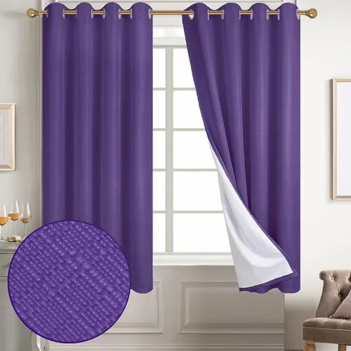 Miniatura 95 de Diraysid Cortinas 100% opacas de lino beige para dormitorio, con ojales, aislamiento térmico, cortinas de oscurecimiento de habitación