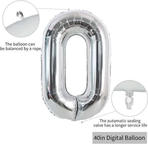 Miniatura 2 de TONIFUL Globos plateados de 40 pulgadas con números grandes del 0 al 9, número 0 digital 0, globos de helio de papel de aluminio Mylar con números