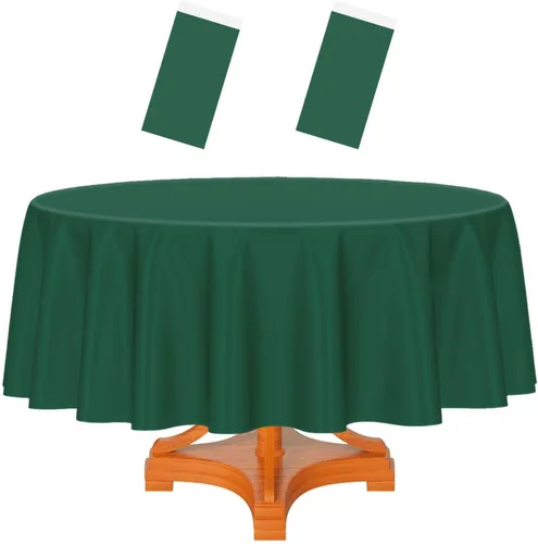 Miniatura 15 de HEIPINIUYE - Paquete de 2 manteles redondos de 84 pulgadas de plástico beige, manteles de mesa impermeables desechables para redondas, ideales