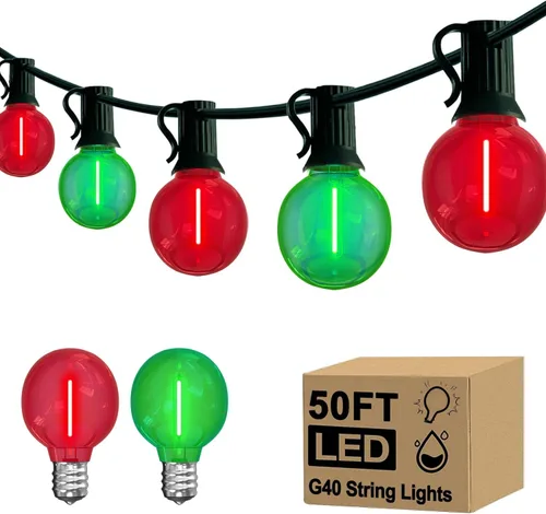 Miniatura 9 de Luces de Navidad Moradas y Naranjas, 25 pies, 27 unidades, luces de cadena LED G40 de Navidad, luces de decoración de interiores para patio al aire