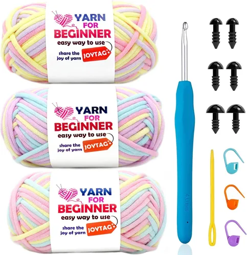 Miniatura 67 de Paquete de 3 hilos de ganchillo de mezcla de algodón y nailon - azul, gris, verde - 3x50g - puntadas fáciles de ver - kit de ganchillo y tejido