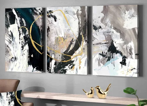 Miniatura 11 de GIFTTWART Arte abstracto de gran tamaño para pared, pintura en lienzo negro, blanco y dorado con aspecto texturizado para decoración de sala