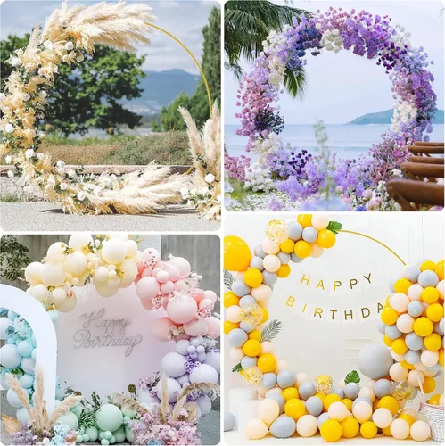 Miniatura 5 de Wokceer Soporte de telón de fondo redondo de 5 pies, marco de arco de globos, soporte de telón de fondo redondo dorado para boda, fiesta