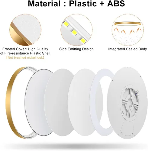 Miniatura 3 de Lámpara de techo LED dorada de 9 pulgadas, luz diurna blanca de 5000 K, luz de techo LED de bajo perfil, 18 W, 1800 lm, lámpara de techo plana Luz