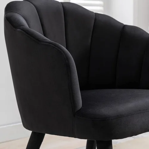 Miniatura 5 de Juego de 2 sillas de comedor de terciopelo negro modernas, sillas laterales de tapicería con patas de madera tapizadas para el hogar, cocina, sala