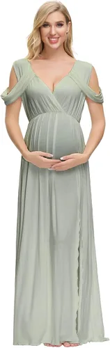 Miniatura 3 de VSNOW Vestido de maternidad para sesión de fotos hombros descubiertos manga caída vestido de accesorio de fotos vestido dividido maxi vestidos
