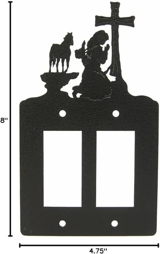 Miniatura 2 de Innovative Fabricators, Inc. Cubierta de placa de interruptor de luz GFI doble basculante de oración de vaquera orando