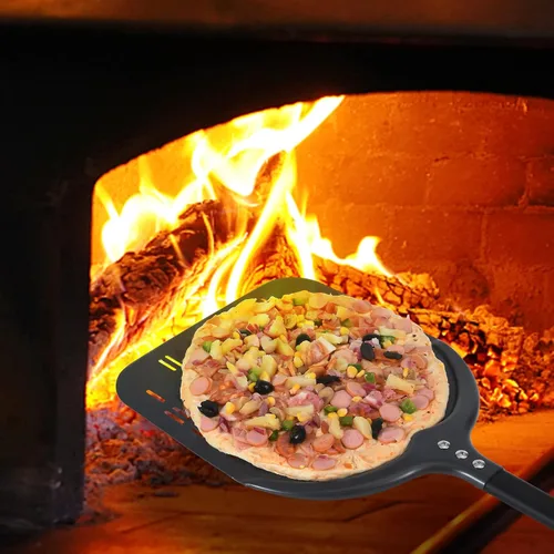 Miniatura 6 de Pela de pizza perforada, 12 x 14 pulgadas rectangular para pizza, espátula profesional de aluminio anodizado para pizza, 26 pulgadas en total
