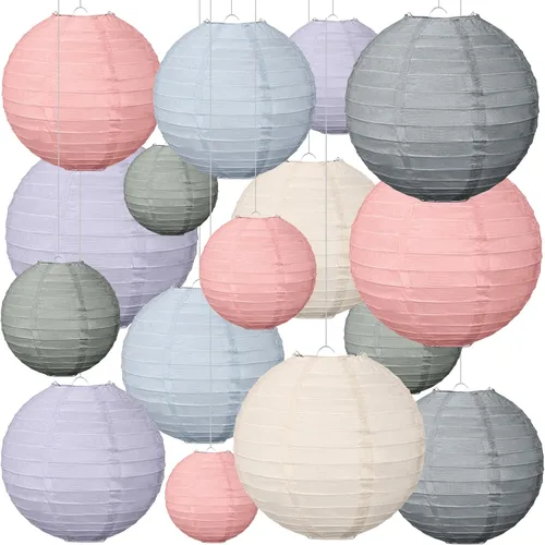 Miniatura 9 de Glooglitter 16 linternas de papel colgantes bohemias para decoración de fiesta de regreso a la escuela, 4, 6, 8, 10 pulgadas, coloridas linternas