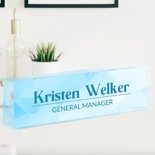 Placa de nombre de escritorio personalizada, placa de nombre de acrílico azul moderno de negocios de alta calidad, placa de nombre personalizada