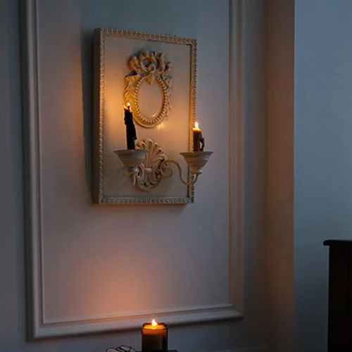 Miniatura 6 de Candelabros románticos para colgar en la pared, diseño de madera, 2 brazos, candelabros metálicos para sala de estar, chimenea, patio, camino
