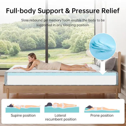 Miniatura 5 de TFD Colchón de tamaño individual, colchón de espuma viscoelástica de gel refrescante de 5 pulgadas en una caja para aliviar la presión, sin fibra