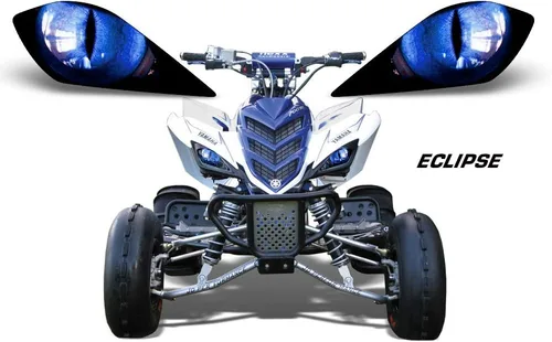 Miniatura 2 de AMR Racing - Calcomanía con diseño de ojo para luces de ATV compatible con Yamaha Raptor 700/250/350, color azul eclipse