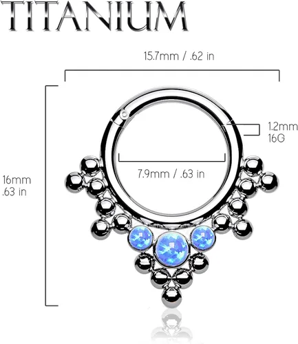 Miniatura 3 de BodyJ4You - Piercing de aro con bisagras, 0.56oz, de titanio, ópalo tribal