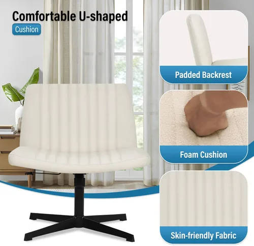 Miniatura 6 de Dopinmin Silla de tocador estable, altura ajustable, patas cruzadas sin brazos, cómoda silla de oficina, sillas de tocador de tela giratorias