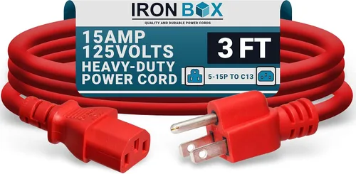 Miniatura 54 de IronBox Electric - Cable de alimentación de servicio pesado 5-15P a C13 - Cable de 3 clavijas 15A 125V 14/3 SJT para PC - Cable para computadora