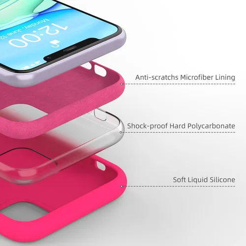 Miniatura 4 de Funda de silicona líquida compatible con iPhone 11, color rosa neón [Protección contra caídas] [Resistente a los arañazos, a prueba de golpes]