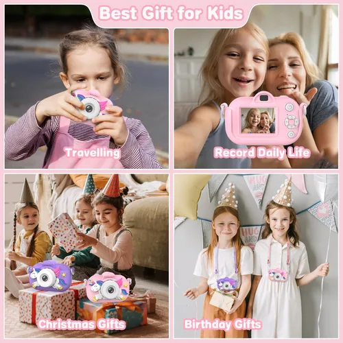 Miniatura 5 de Cámara para niños para niñas, juguetes de Navidad y cumpleaños para niñas de 3 a 12 años, cámara digital para niños con lente dual HD de 32MP