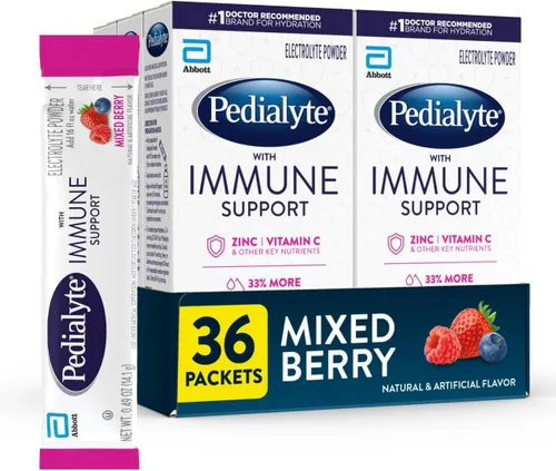 Miniatura 9 de Pedialyte con soporte inmunológico, bebida en polvo de electrolitos con vitamina C y zinc, hidratación avanzada, ponche de frutas, 24 sobres de polvo