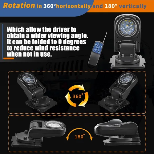 Miniatura 4 de Luces LED de punto remotas para camiones, luz de búsqueda giratoria de 360 grados con retorno automático para faro marino de camión, luces