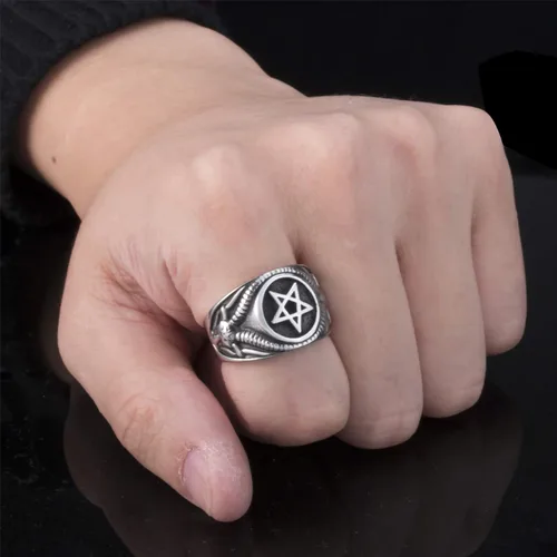 Miniatura 5 de Anillo de pentagrama Baphomet Cabra Satanás Demonio Diablo Hombres Anillos de Acero Inoxidable Joyería Vintage