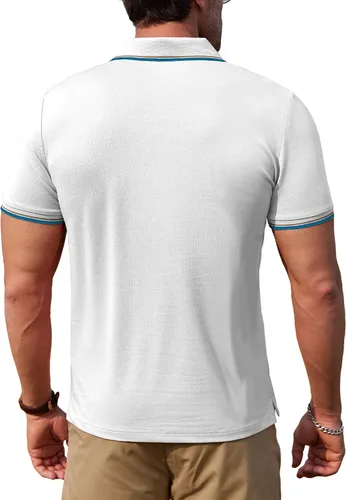 Miniatura 6 de dimidium Camisa polo de algodón de manga corta con cuello en V para hombre, estilo casual, elegante, ajuste regular, camiseta de punto Henley de golf