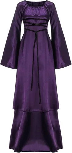 Miniatura 7 de Disfraz de bruja medieval vintage para mujer, vestido irlandés de manga acampanada, estilo steampunk, vestido renacentista de Ren Faire Negro