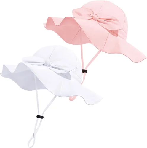 Miniatura 33 de Sombrero de sol para bebé niña con UPF 50+ sombrero de playa ajustable para exteriores con ala ancha