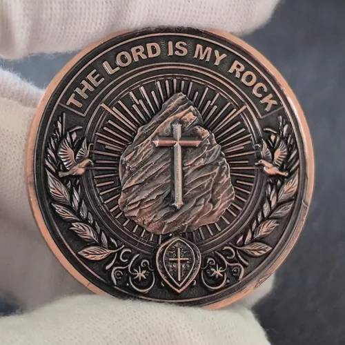 Miniatura 3 de Moneda inspiradora de desafío cristiano, The Lord is My Rock, aleación de zinc, 1.57 pulgadas de diámetro, Escritura del Salmo 18:2, funda Moneda