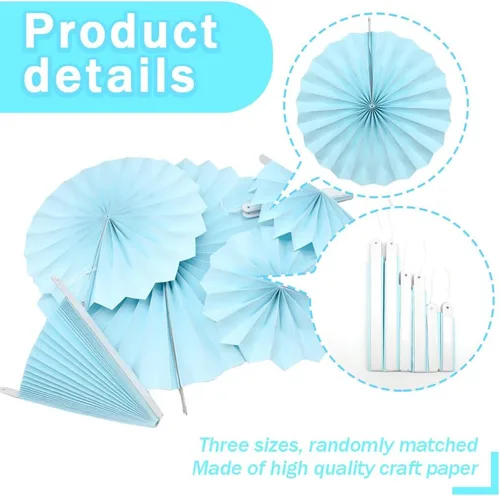 Miniatura 3 de CEEYSEE Paquete de 6 abanicos de papel colgantes redondos para decoración de fiestas, cumpleaños, bodas, eventos de graduación (azul/SLANS)