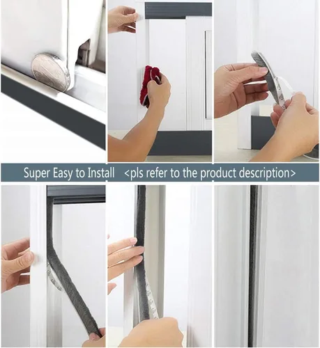 Miniatura 6 de Burlete de cepillo autoadhesivo para marcos laterales de ventanas/puertas corredizas, tira de sellado contra la intemperie para insonorización