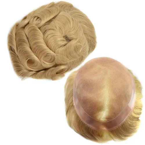 Miniatura 20 de Peluca de cabello humano monofilamento fino para hombre tipo tupé de polietileno alrededor del sistema de cabello, peluca duradera de monofilamento