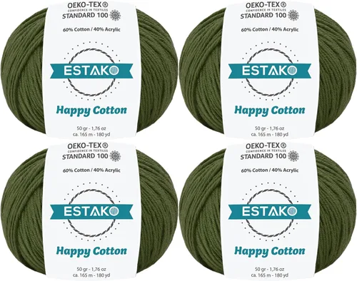 Miniatura 8 de Estako Happy Cotton, 1,76 oz (50 g) / 180 yardas (165 m) de lana 60 % algodón y 40 % acrílico, suave, fina/deportiva (2) para crochet y tejer