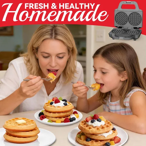 Miniatura 6 de SugarWhisk Miniwaflera Doble de 4 Pulgadas, Máquina para Hacer Waffles, Waflera Eléctrica, Plancha Pequeña para Waffles, Waffles Keto, Croquetas