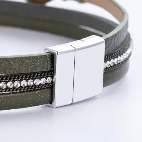 Miniatura 120 de FANCY SHINY - Pulsera de cuero estilo bohemio, pulsera de cuentas de cristal con cierre magnético, regalos de joyería para mujer