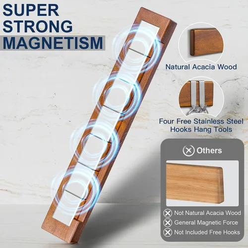 Miniatura 5 de ENOKING Portacuchillos magnético de 16 pulgadas para pared, tira de cuchillos de madera de acacia con caja de regalo magnética con estampado de oro