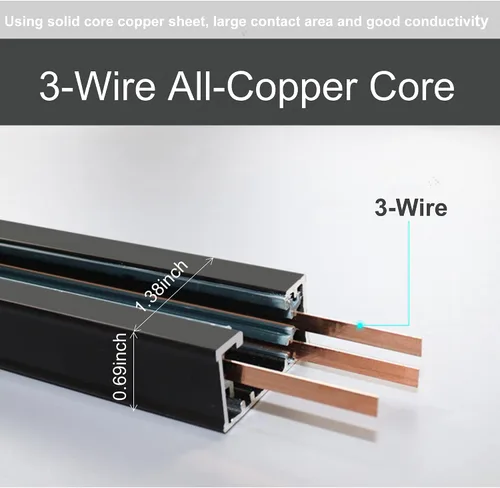 Miniatura 7 de H Kit de rieles de iluminación de riel de 120 V, 3.3 pies, 3 cables, circuito único tipo H con tapas finales y conector de alimentación de extremo