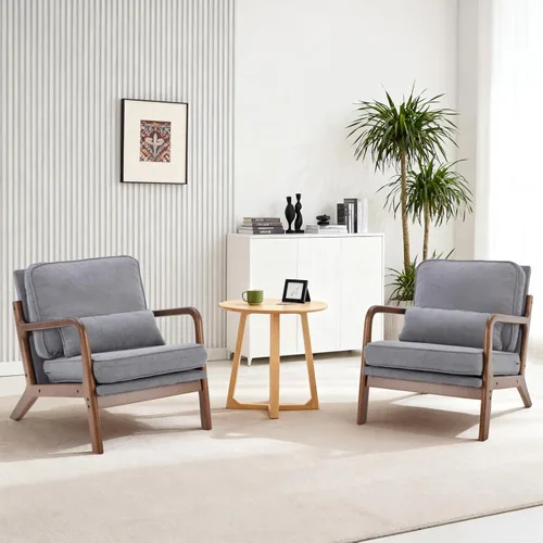 DUMOS Juego de 2 sillas modernas de mediados de siglo, sillas decorativas con brazos y cojín de cintura, sillas de lectura para adultos, silla de