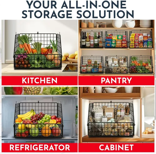 Miniatura 6 de Canastas de frutas colgantes de 3 niveles XL para organizar frutas y verduras en la cocina, canasta de pared resistente para almacenamiento