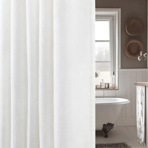 Miniatura 12 de Cortina de ducha de lino negro, cortinas de ducha de tela bohemia para baño, juego de forro de tela natural de algodón, 72 pulgadas de ancho x 72