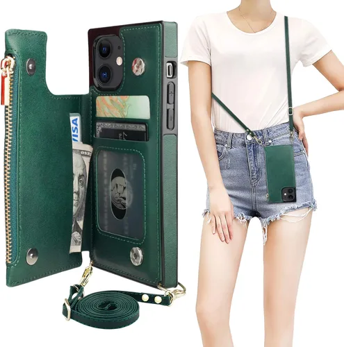Miniatura 19 de Bocasal Funda tipo cartera cruzada para iPhone 12 Pro Max con tarjetero, protector de ranura para tarjetas con cremallera, a prueba de golpes