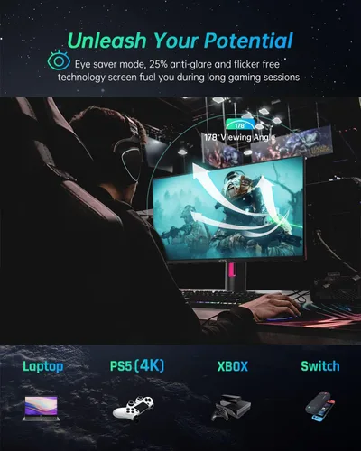 Miniatura 5 de KTC Monitor de juegos de 27 pulgadas 1440p 170Hz, 2K QHD 1ms GTG Fast IPS, HDR, HDMI/USB C/DP, FreeSync y G-Sync, ajustable en giro, inclinación