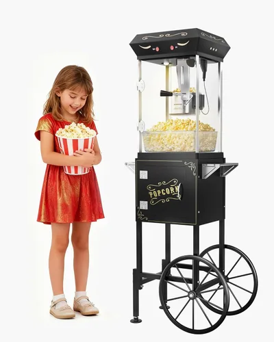 Carro de máquina de palomitas de maíz de 8 onzas, máquina para hacer palomitas de maíz con hervidor de acero inoxidable que hace hasta 32 tazas,